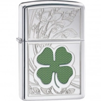 Зажигалка ZIPPO Classic «Клевер» с покрытием High Polish Chrome купить в Пушкине