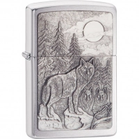 Зажигалка ZIPPO Classic Волк с покрытием Brushed Chrome купить в Пушкине