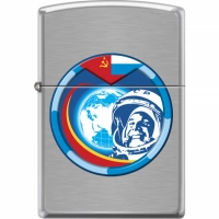 Зажигалка ZIPPO Гагарин с покрытием Brushed Chrome купить в Пушкине